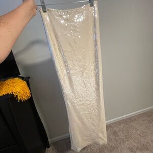 Cream Sequin Maxi Pencil Skirt